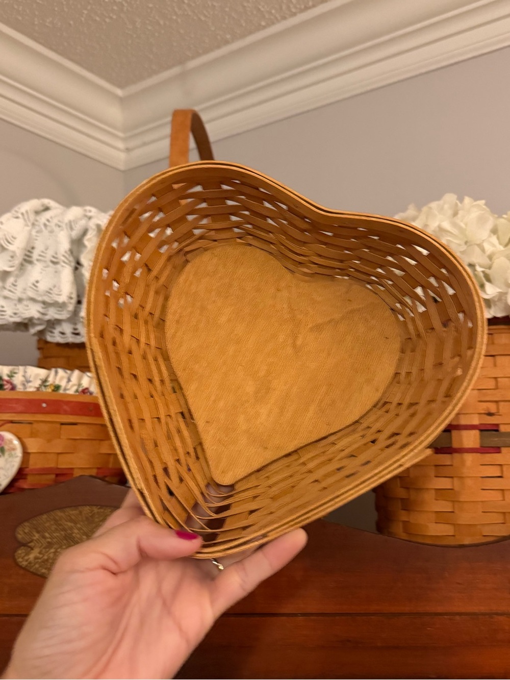 Grandmacore vintage 2005 Longaberger handmade heart basket.